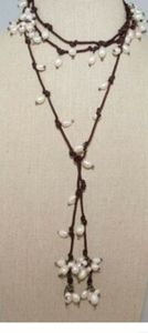 Silpada Lariat Pearl, Leather and Silver Necklace